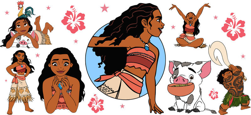 Disney Moana Princess UV DTF Tumbler Wrap Design for 16oz Libbey Glass KA-7251