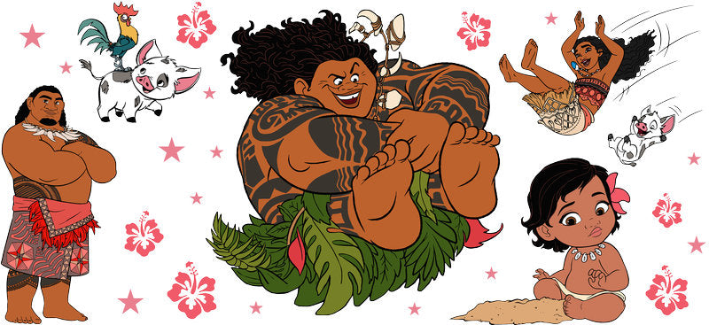 Disney Moana Maui Friends UV DTF Cup Decal Design for 16oz Libbey Glass KA-7252