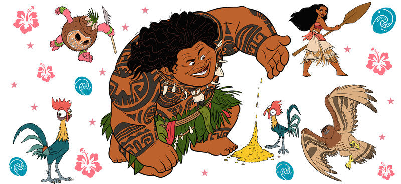 Disney Moana Character Friends UV DTF Tumbler Wrap Design for 16oz Libbey Glass KA-7254
