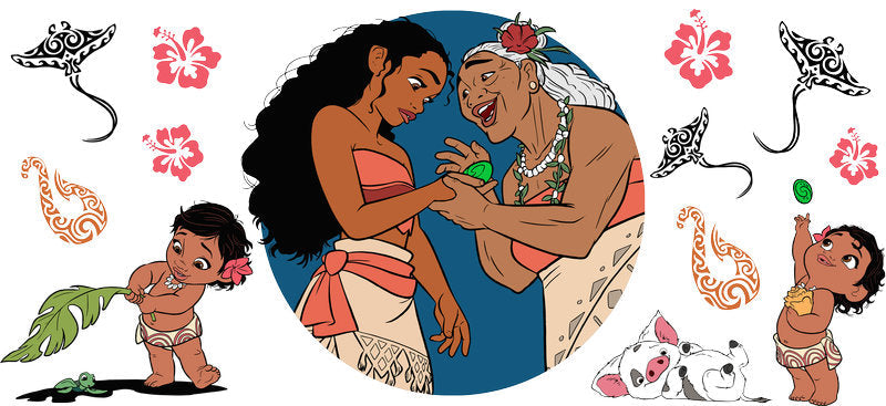 Disney Moana Family Scene UV DTF Cup Decal Design for 16oz Libbey Glass KA-7255