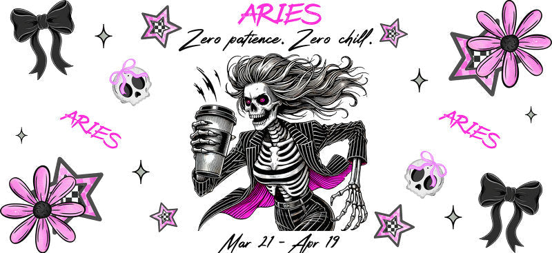 Aries Zodiac UV DTF Tumbler Wrap Design for 16oz Libbey Glass KA-7270