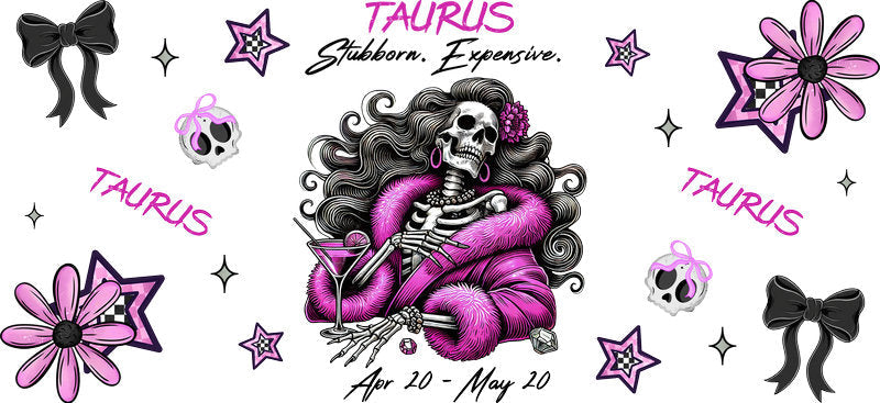 Taurus Zodiac UV DTF Tumbler Wrap Design for 16oz Libbey Glass KA-7279