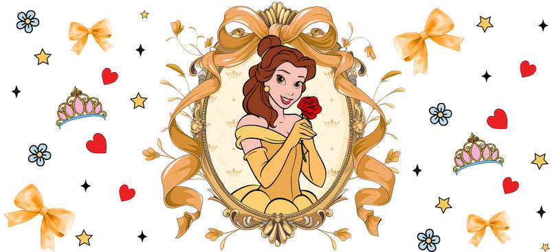 Disney Belle Princess UV DTF Cup Wrap Design for 16oz Libbey Glass KA-7287