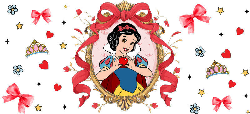 Disney Snow White Princess UV DTF Cup Wrap Design for 16oz Libbey Glass KA-7290