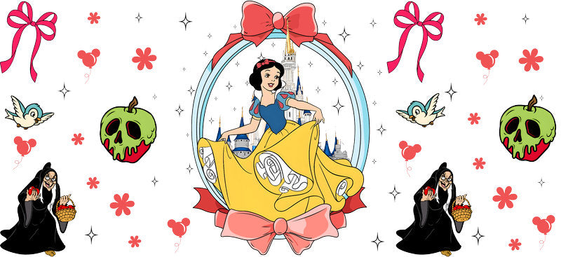 Disney Snow White Character UV DTF Cup Wrap Design for 16oz Libbey Glass KA-7299