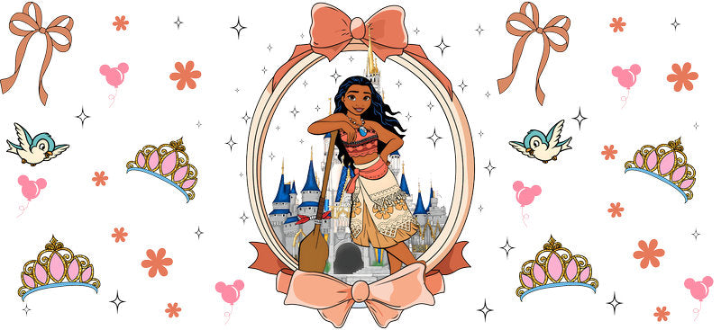 Disney Moana Princess UV DTF Cup Wrap Design for 16oz Libbey Glass KA-7302