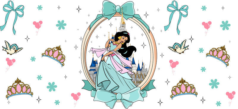 Disney Jasmine Princess UV DTF Cup Wrap Design for 16oz Libbey Glass KA-7305