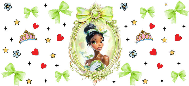 Disney Tiana Portrait UV DTF Cup Wrap Design for 16oz Libbey Glass KA-7320
