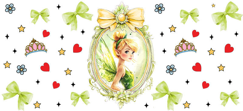 Disney Tinker Bell Portrait UV DTF Tumbler Wrap Design for 16oz Libbey Glass KA-7324