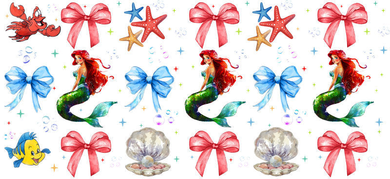 Disney Ariel Bow UV DTF Cup Wrap Design for 16oz Libbey Glass KA-7338