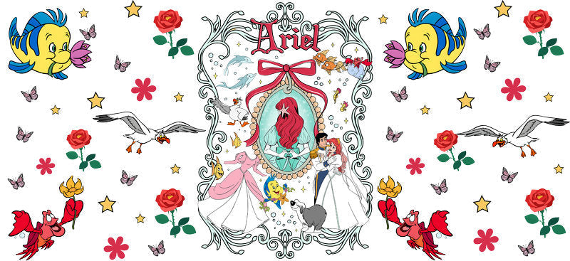 Disney Ariel Vintage UV DTF Tumbler Wrap Design for 16oz Libbey Glass KA-7363