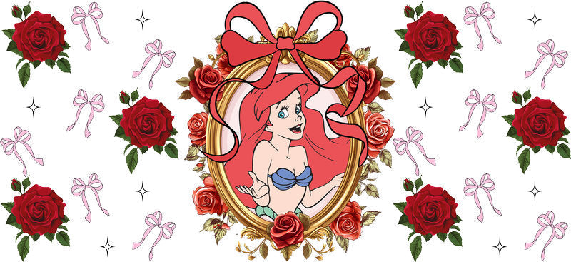 Disney Ariel Rose UV DTF Tumbler Wrap Design for 16oz Libbey Glass KA-7372