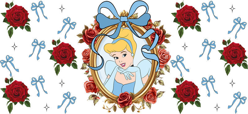 Disney Cinderella Rose UV DTF Cup Wrap Design for 16oz Libbey Glass KA-7377