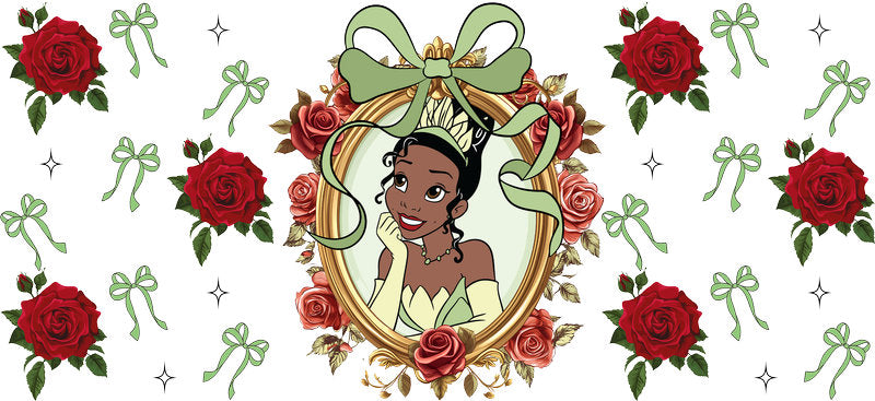 Disney Tiana Rose UV DTF Tumbler Wrap Design for 16oz Libbey Glass KA-7381