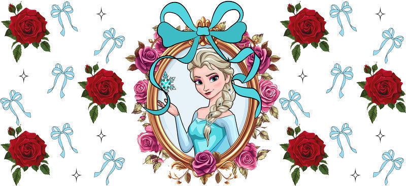 Disney Elsa Rose UV DTF Cup Wrap Design for 16oz Libbey Glass KA-7386