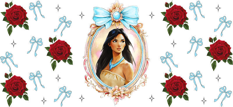 Disney Pocahontas Rose UV DTF Tumbler Wrap Design for 16oz Libbey Glass KA-7387