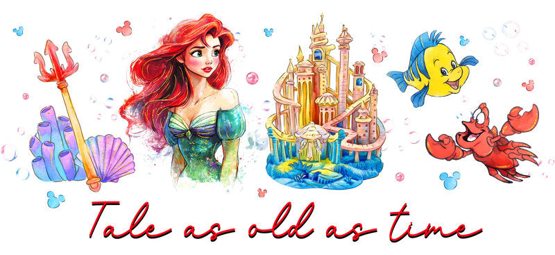Disney Ariel Tale As Old As Time UV DTF Cup Wrap Design for 16oz Libbey Glass KA-7389