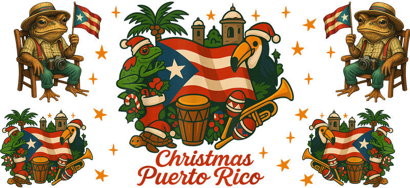 Puerto Rico Christmas Flag UV DTF Cup Wrap Design for 16oz Libbey Glass KA-7418