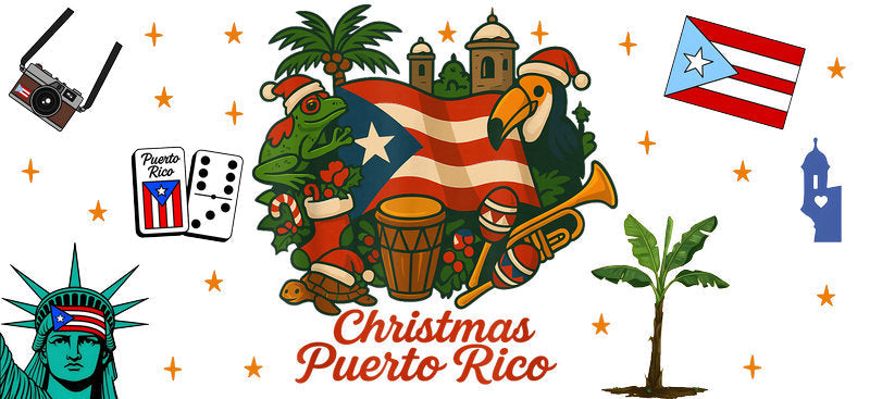 Puerto Rico Christmas Town UV DTF Cup Wrap Design for 16oz Libbey Glass KA-7437