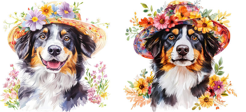 Floral Australian Shepherd Dog UV DTF Cup Wrap for 16oz Libbey Glass KA-7502