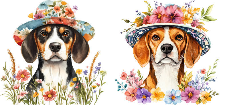 Floral Basset Hound Dog UV DTF Cup Wrap for 16oz Libbey Glass KA-7508