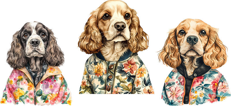 Floral Cocker Spaniel Dog UV DTF Cup Wrap for 16oz Libbey Glass KA-7524