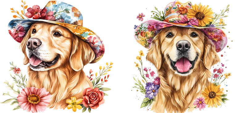 Floral Golden Retriever Dog with Wildflower Garden UV DTF Cup Wrap for 16oz Libbey Glass KA-7561