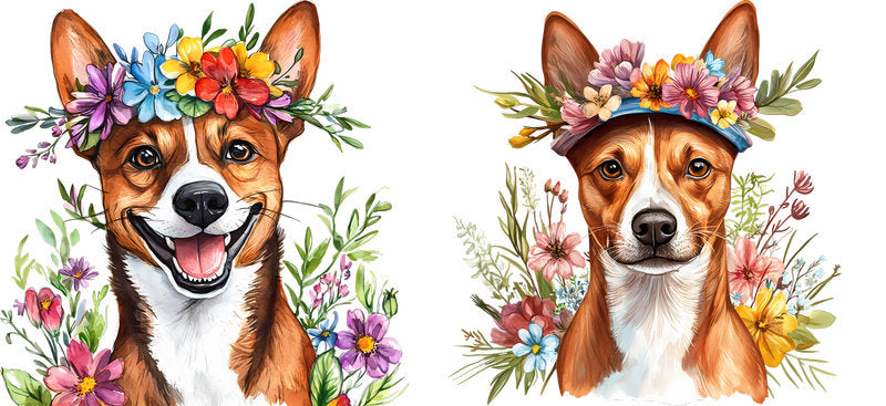 Floral Corgi Dog Surrounded by Wildflowers UV DTF Cup Wrap for 16oz Libbey Glass KA-7567