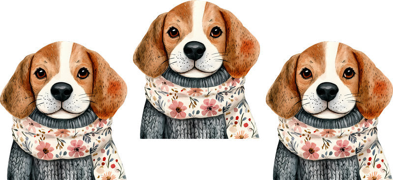 Floral Beagle Dog Trio Flower Artwork UV DTF Cup Wrap for 16oz Libbey Glass KA-7570