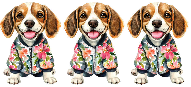 Floral Beagle Dog Trio Wildflower Design UV DTF Cup Wrap for 16oz Libbey Glass KA-7579