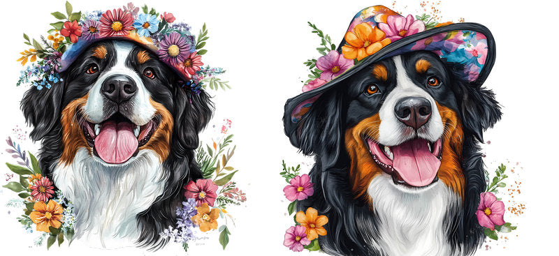 Floral Bernese Mountain Dog Wearing Flower Crown UV DTF Cup Wrap for 16oz Libbey Glass KA-7580