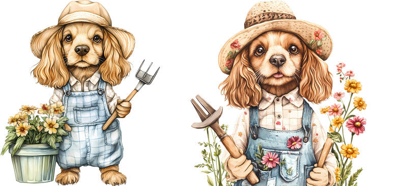 Floral Cavalier King Charles Spaniel Gardener Dog UV DTF Cup Wrap for 16oz Libbey Glass KA-7595