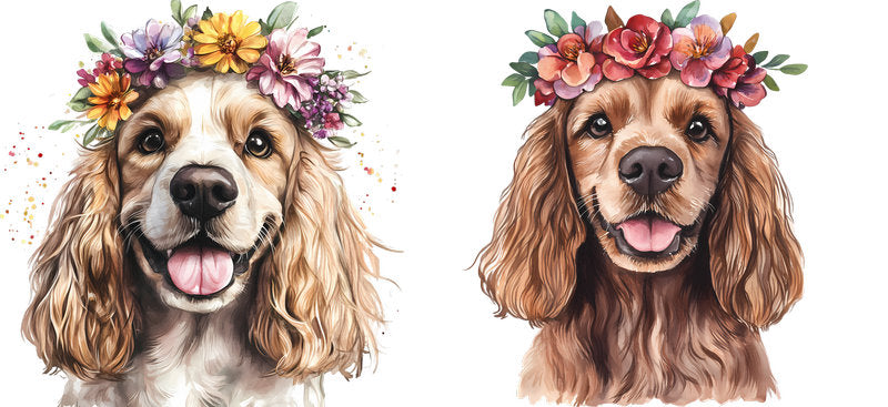 Floral Cavalier King Charles Spaniel Wildflower Crown UV DTF Cup Wrap for 16oz Libbey Glass KA-7599
