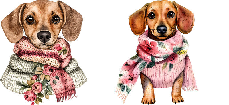 Floral Dachshund Dog Wearing Floral Scarf UV DTF Cup Wrap for 16oz Libbey Glass KA-7602