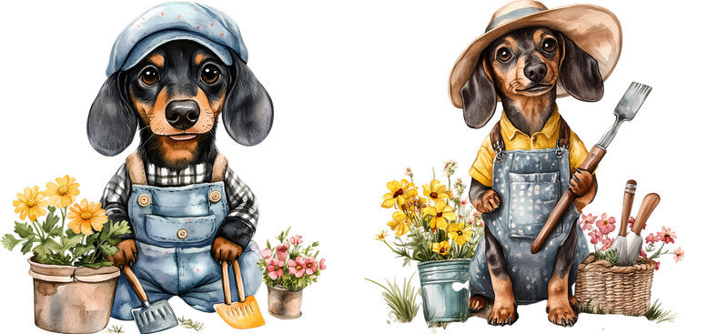 Floral Dachshund Farm Garden Floral Artwork UV DTF Cup Wrap for 16oz Libbey Glass KA-7608