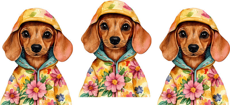 Floral Dachshund Sunflower Garden UV DTF Cup Wrap for 16oz Libbey Glass KA-7609