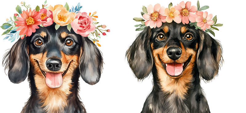 Floral Dachshund Dog with Flower Crown UV DTF Cup Wrap for 16oz Libbey Glass KA-7614