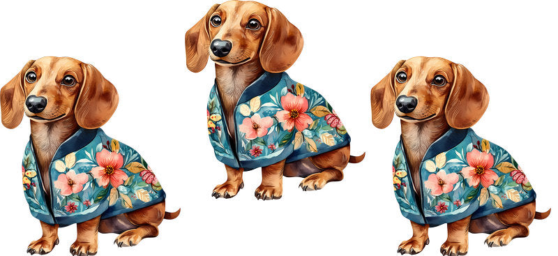 Floral Dachshund Dog Wearing Blue Floral Shirt UV DTF Cup Wrap for 16oz Libbey Glass KA-7620