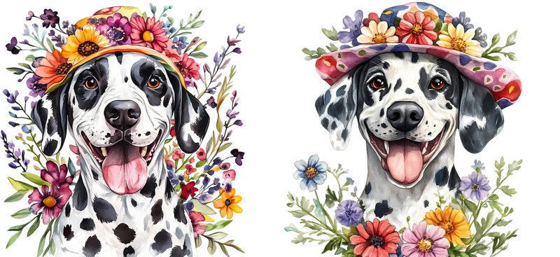 Floral Dalmatian Dog Spring Blossom Artwork UV DTF Cup Wrap for 16oz Libbey Glass KA-7624