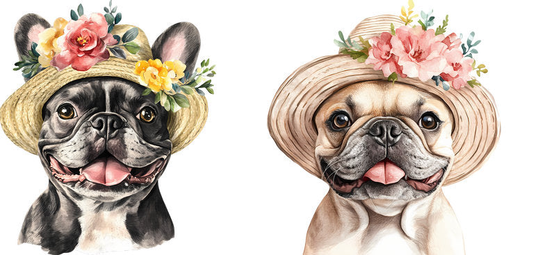 Floral Pug Dog with Flower Bouquet UV DTF Cup Wrap for 16oz Libbey Glass KA-7627