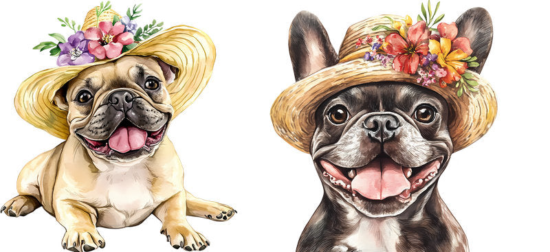 Floral Pug Dog Botanical Garden Artwork UV DTF Cup Wrap for 16oz Libbey Glass KA-7628
