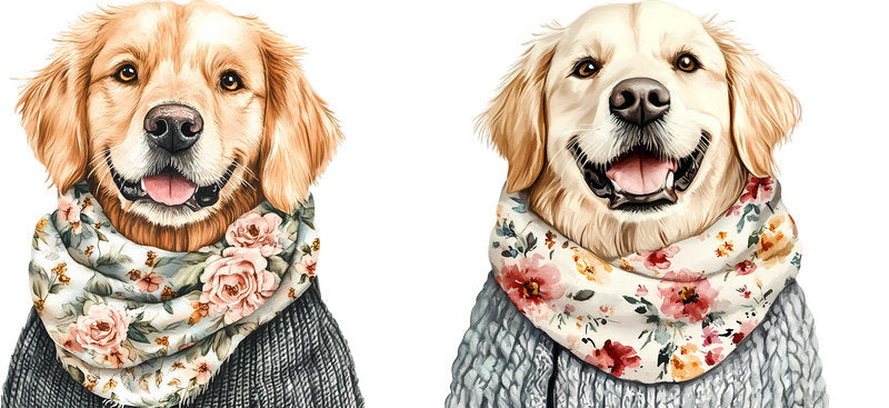 Floral Golden Retriever Dog Wearing Floral Scarf UV DTF Cup Wrap for 16oz Libbey Glass KA-7629