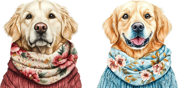Floral Golden Retriever Dog Spring Garden Design UV DTF Cup Wrap for 16oz Libbey Glass KA-7630
