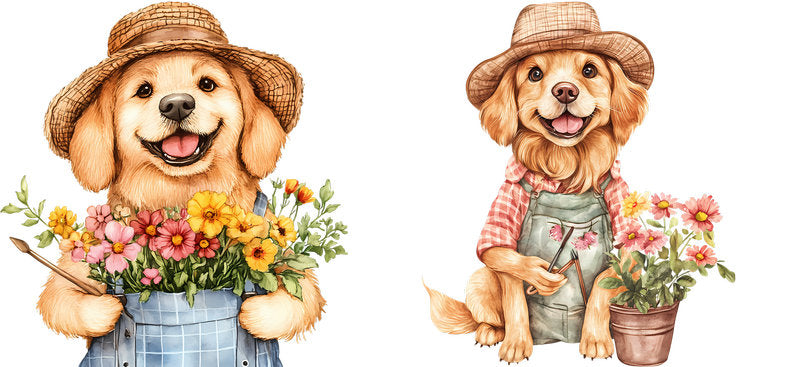 Floral Golden Retriever Dog Watercolor Flower Artwork UV DTF Cup Wrap for 16oz Libbey Glass KA-7632