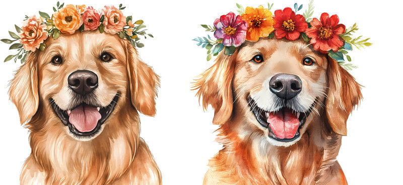 Floral Golden Retriever Dog Daisy Garden Artwork UV DTF Cup Wrap for 16oz Libbey Glass KA-7634