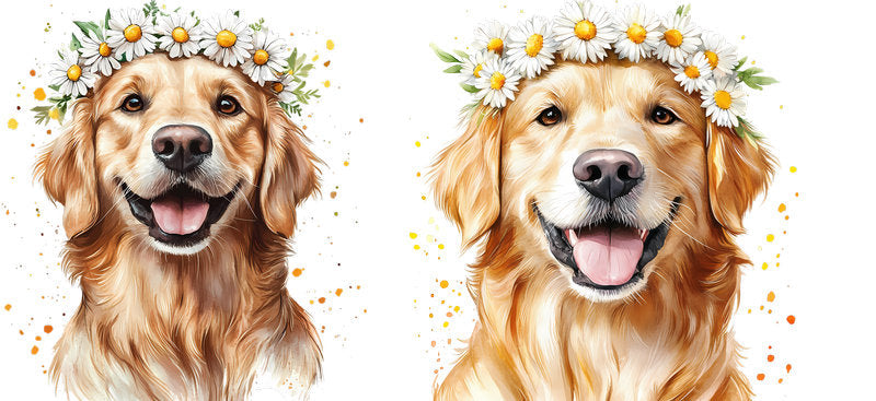 Floral Golden Retriever Dog Family Garden Design UV DTF Cup Wrap for 16oz Libbey Glass KA-7638