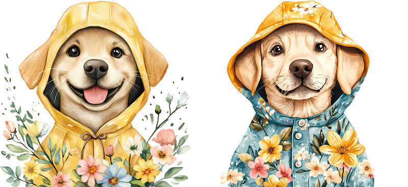 Floral Golden Retriever Dog Garden Flower Design UV DTF Cup Wrap for 16oz Libbey Glass KA-7646