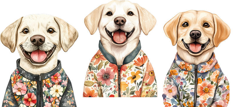 Floral Labrador Dog Trio Floral Shirt Design UV DTF Cup Wrap for 16oz Libbey Glass KA-7653