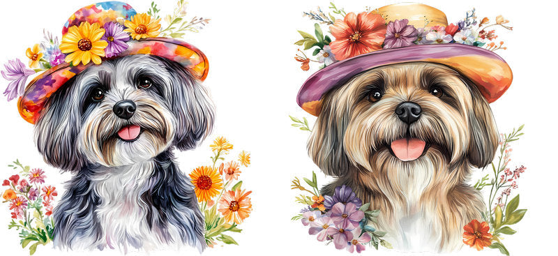 Floral Shih Tzu Dog Wearing Wildflower Hat UV DTF Cup Wrap for 16oz Libbey Glass KA-7659