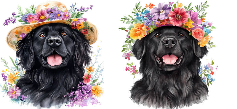 Floral Newfoundland Dog Wildflower Garden Artwork UV DTF Cup Wrap for 16oz Libbey Glass KA-7663